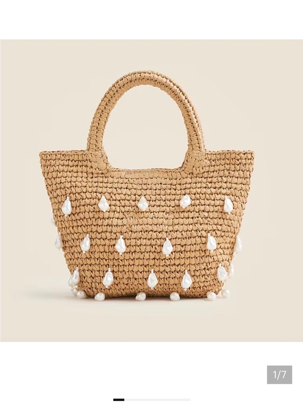 J. Crew Straw Tote with Pearl Accents - Natural Tan & White 🤍🩷🎀